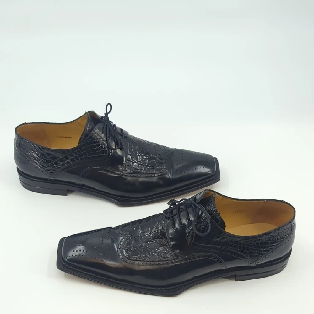 MEZLAN Platinum Wingtip Oxford Lace Up Shoes Black Crocodile Inset Sz 16 - Picture 6 of 11